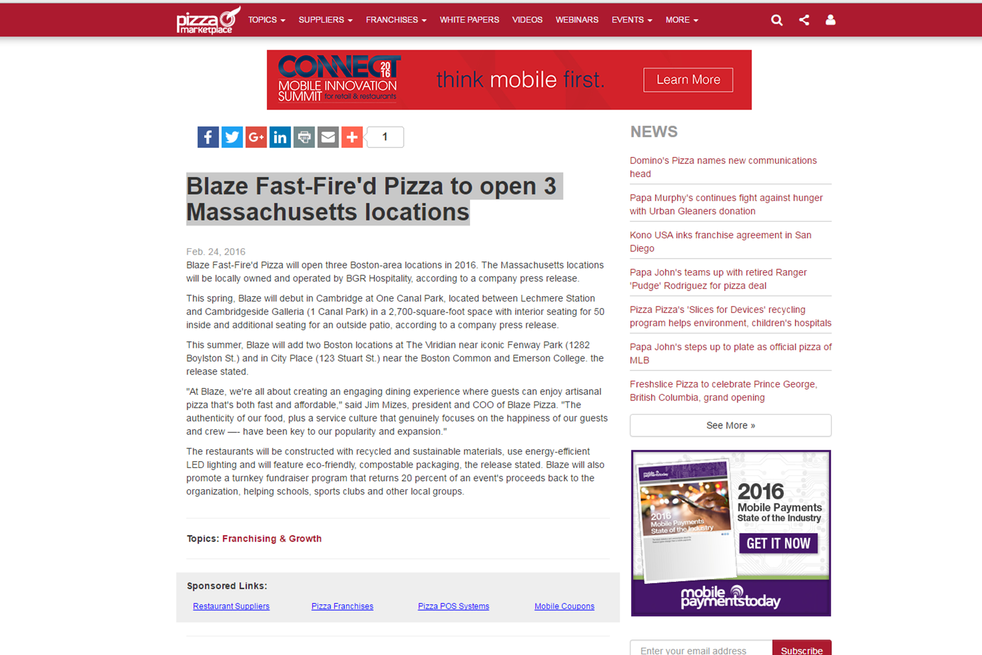 Blaze Fast-Fire'd Pizza to open 3 Massachusetts locations